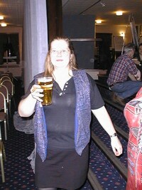 Claire Brialey with pint